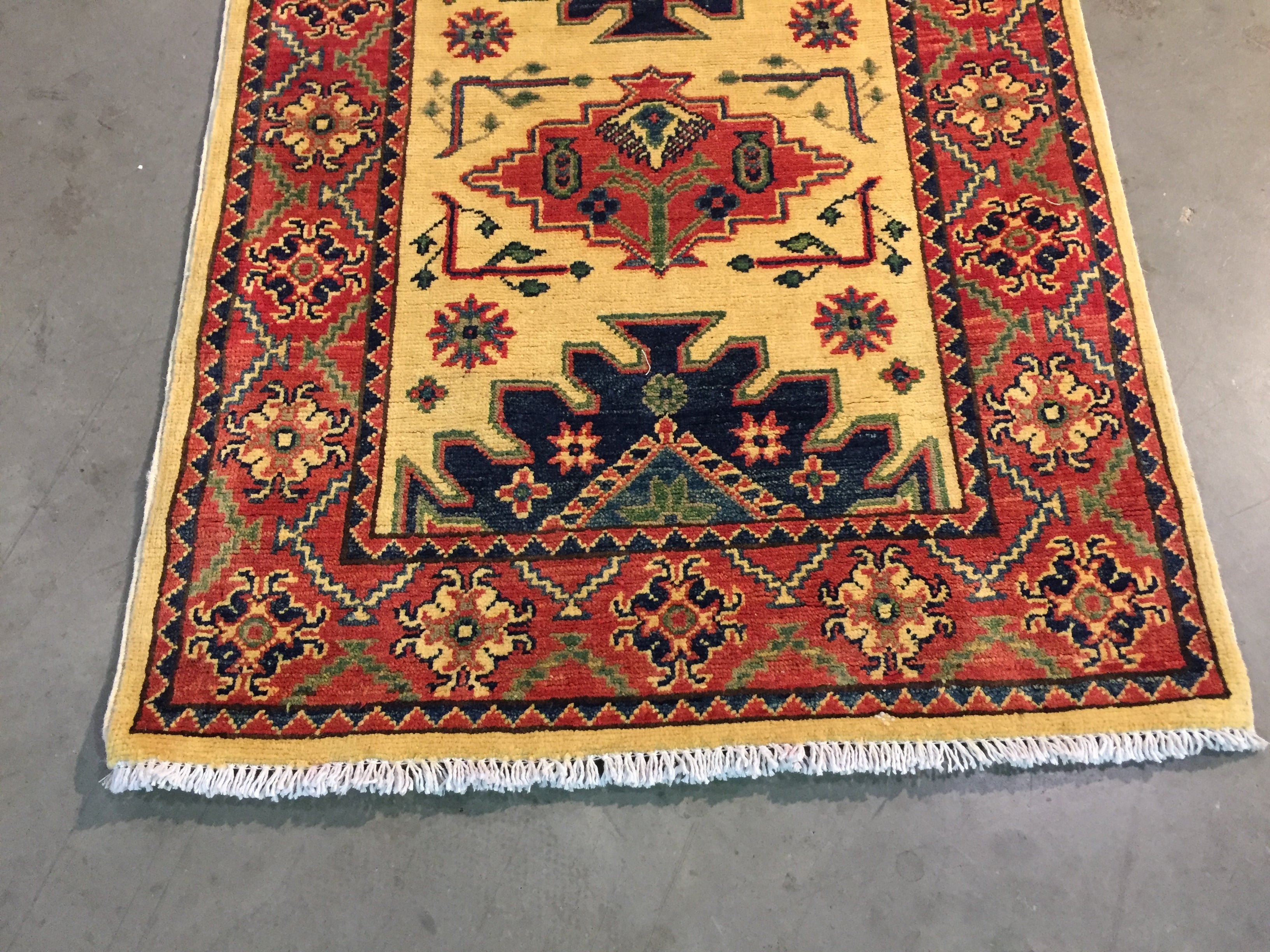 Hand Knotted Wool Geometric Kazak Runner 2.8X10