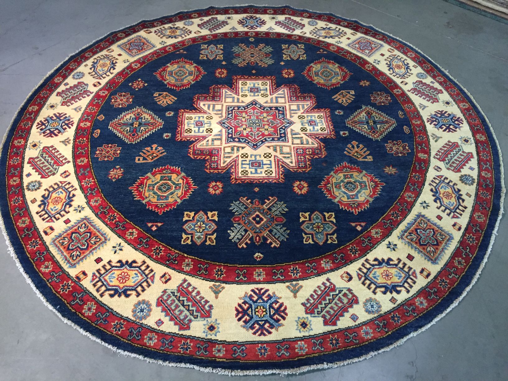 Hand Knotted Wool Geometric Round Kazak 8X8