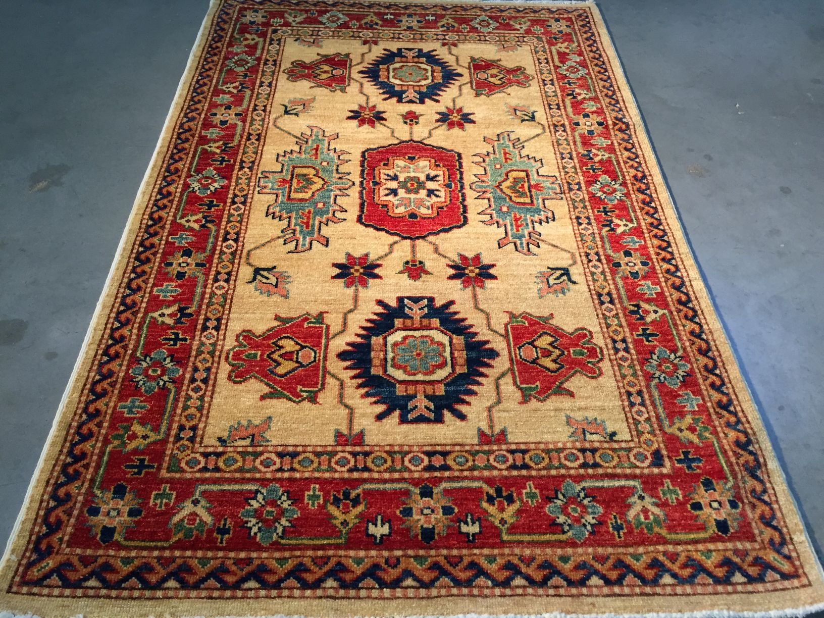 Hand Knotted Wool Geometric Kazak Rug 3.2X5