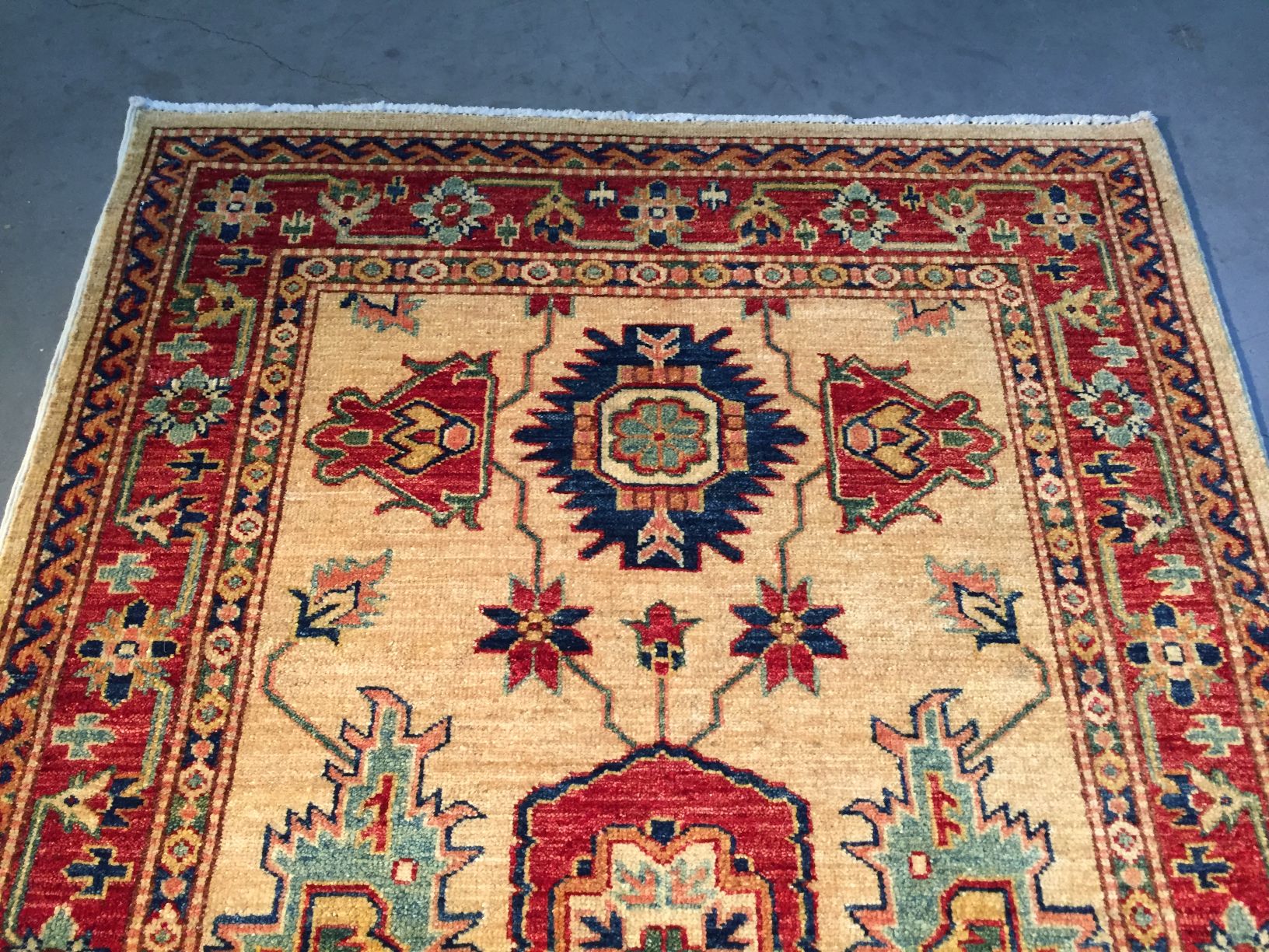 Hand Knotted Wool Geometric Kazak Rug 3.2X5