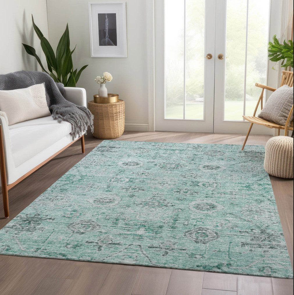 Solace Transitional Rug With Non-Skid Backing -Teal
