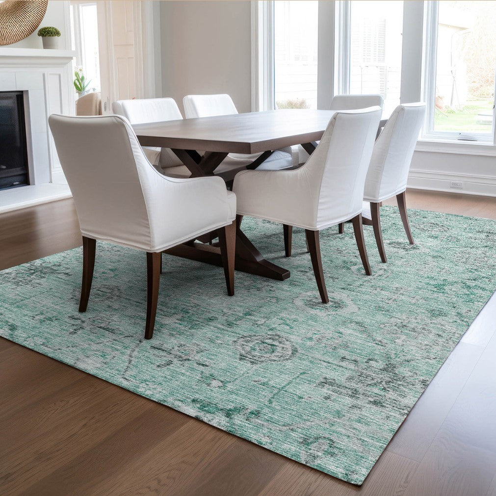 Solace Transitional Rug With Non-Skid Backing -Teal
