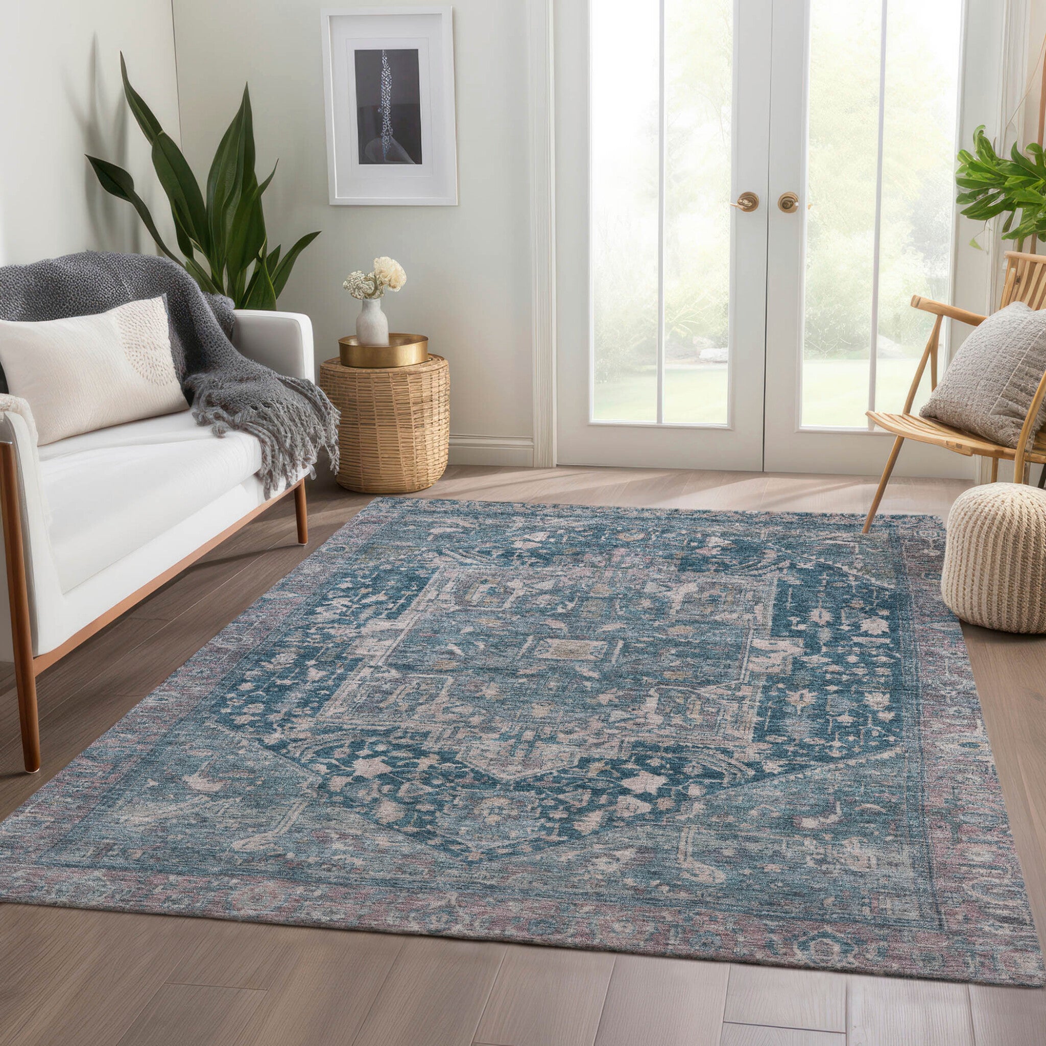 Solace Fabulous Microfiber Rug With Non-Skid Backing -  Blue