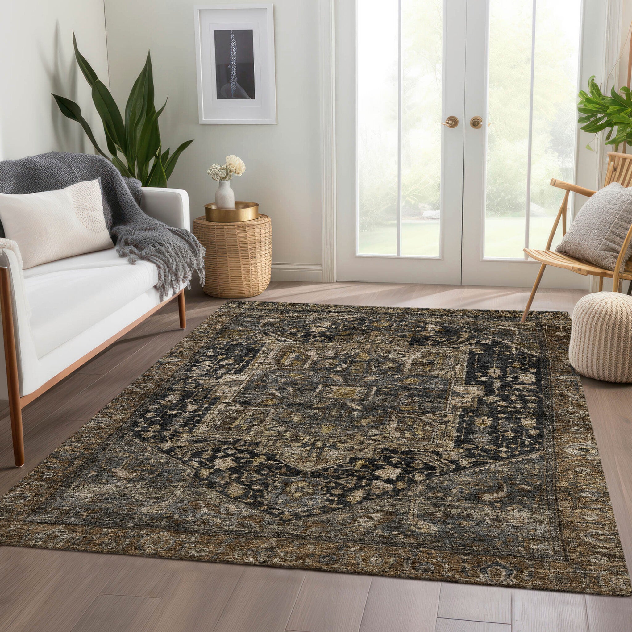 Solace Fabulous Microfiber Rug With Non-Skid Backing -  Charcoal