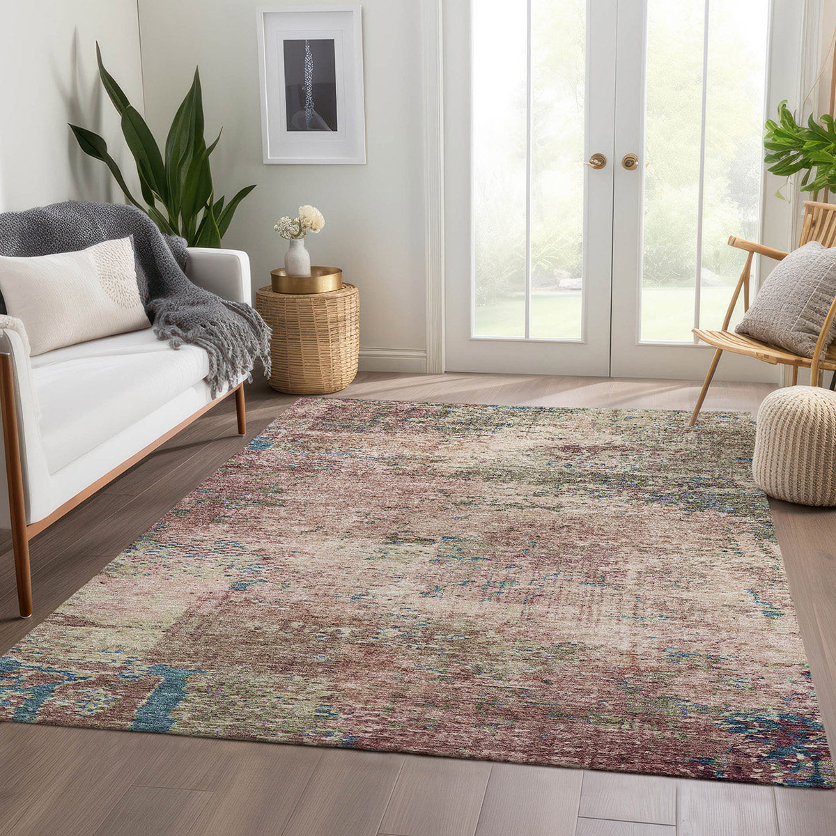 Solace Transitional Modern Microfiber Rug With Non-Skid Backing -Blush