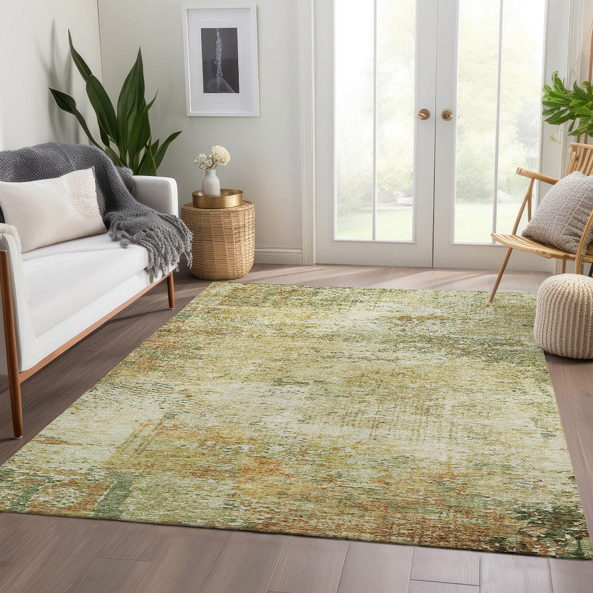 Solace Transitional Modern Microfiber Rug With Non-Skid Backing - Fern