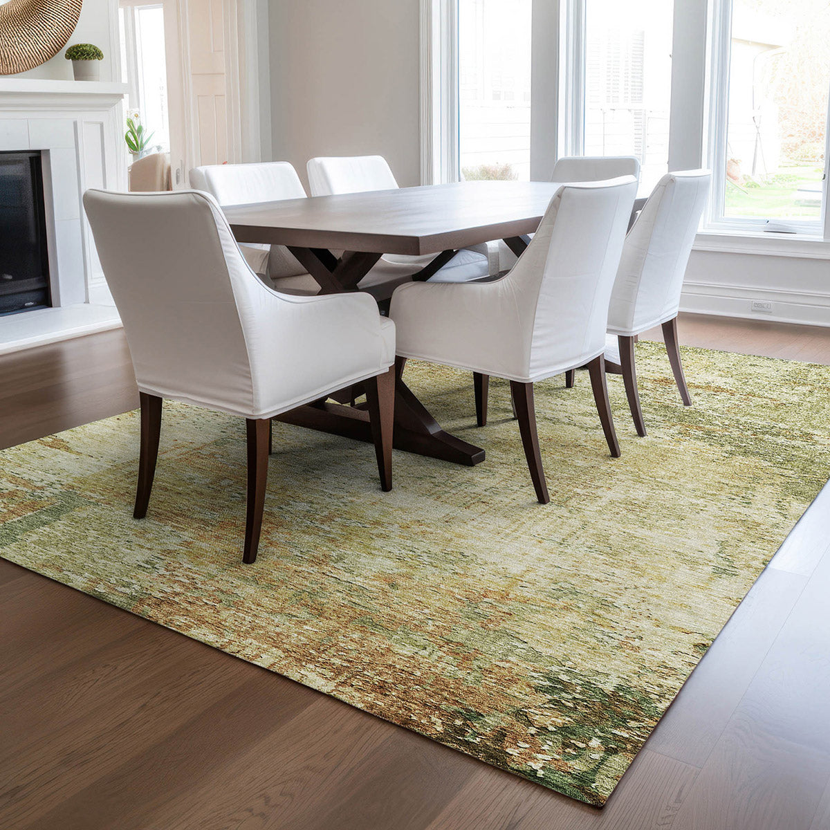 Solace Transitional Modern Microfiber Rug With Non-Skid Backing - Fern