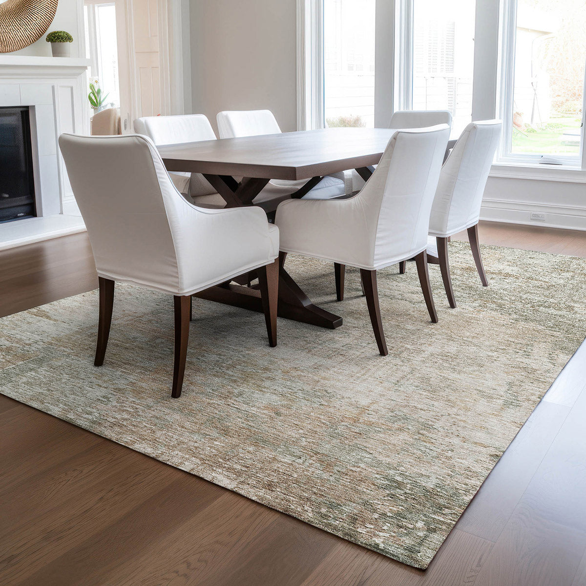 Solace Transitional Modern Microfiber Rug With Non-Skid Backing -Linen