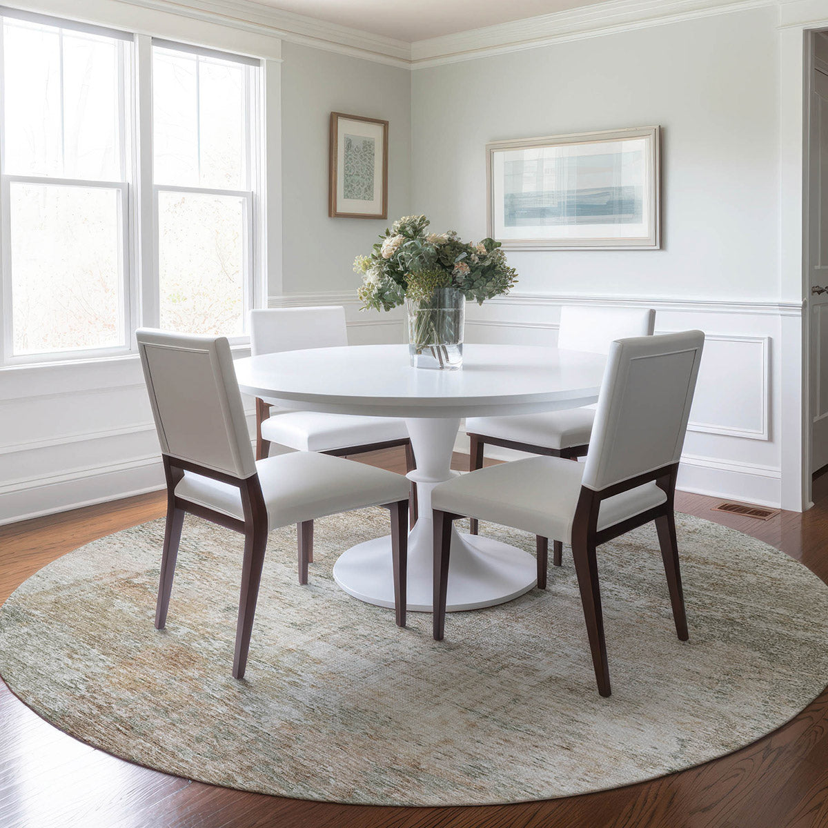 Solace Transitional Modern Microfiber Rug With Non-Skid Backing -Linen