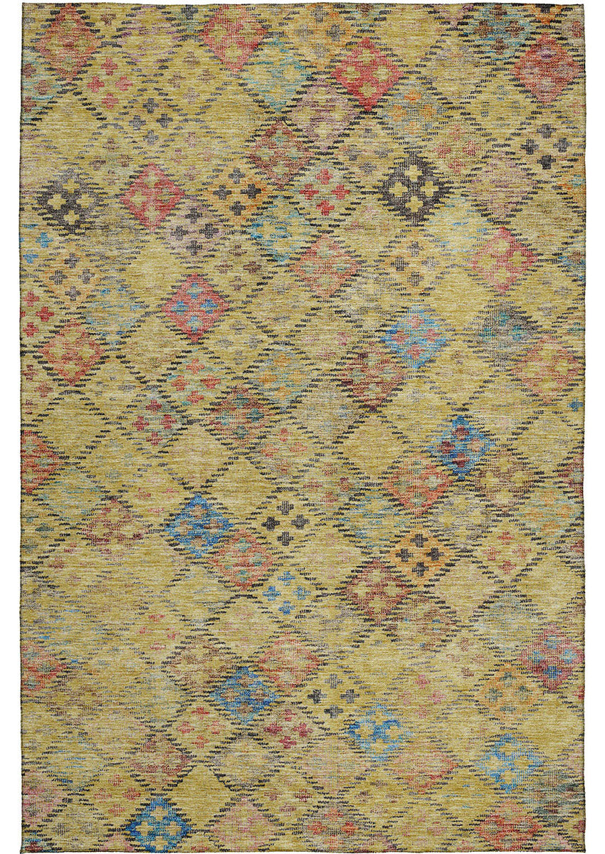 Solace Geometric Microfiber Rug With Non-Skid Backing - Gold