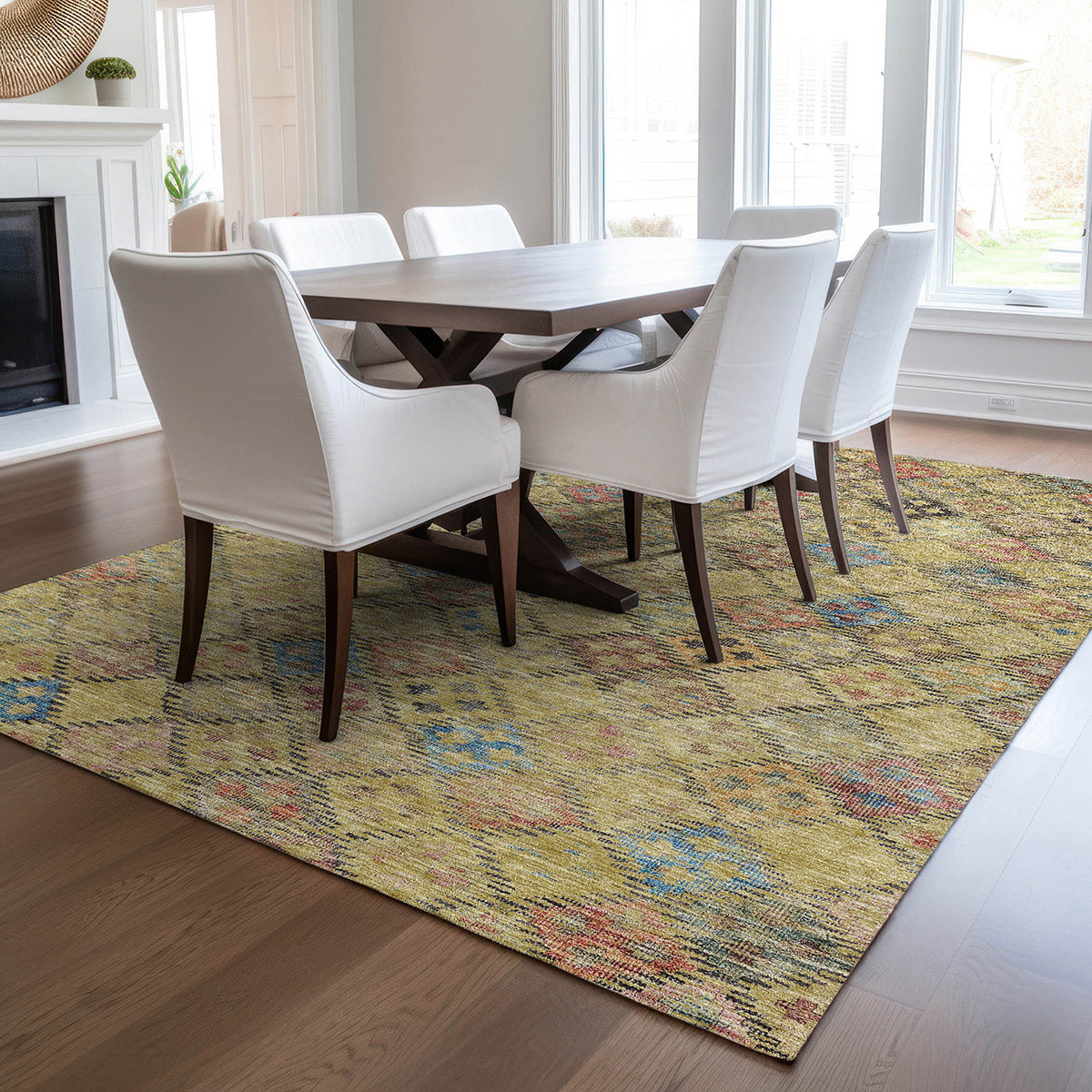 Solace Geometric Microfiber Rug With Non-Skid Backing - Gold