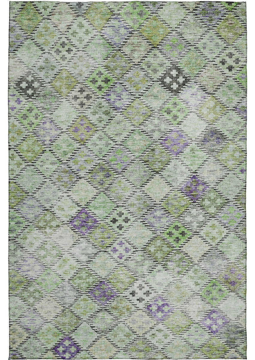 Solace Geometric Microfiber Rug With Non-Skid Backing - Green