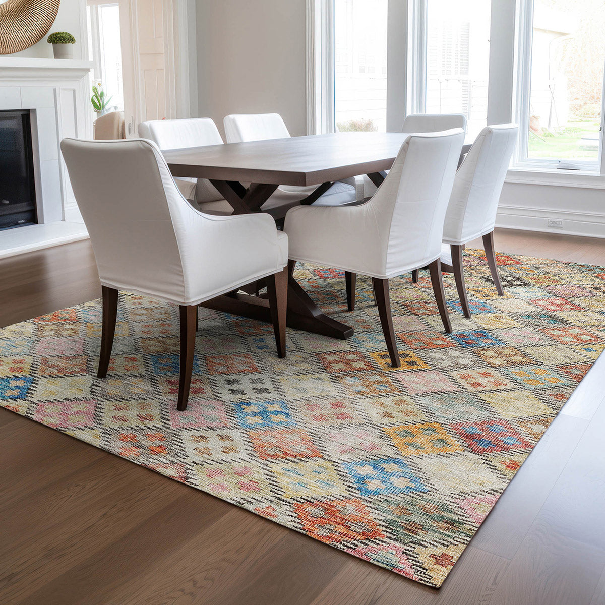 Solace Geometric Microfiber Rug With Non-Skid Backing - Paprika